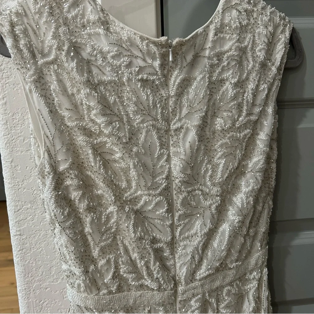 New Mac Duggal White Leaf Embroidered Beaded Gown - Picture 9 of 9